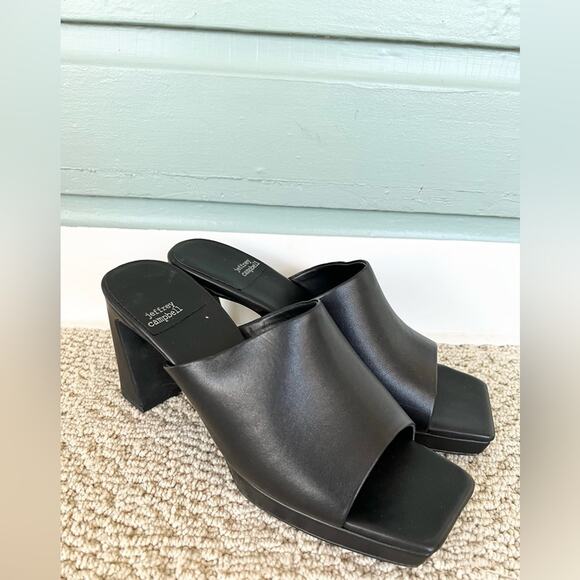 Jeffery Campbell Caviar Platform Slide Open Toe Black Heeled Mules 10 goth punk - Picture 3 of 9